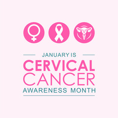 January is Cervical Cancer Awareness Month vector. Cervical cancer teal awareness ribbon icon vector isolated on a pink background. Suitable for banners, posters, cars and social media posts.