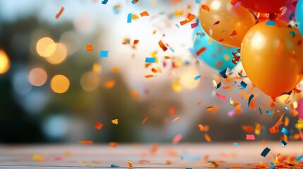 An array of vivid balloons alongside lively confetti creates a feeling of joy and festivity, offering a vibrant and cheerful image perfect for celebratory themes.