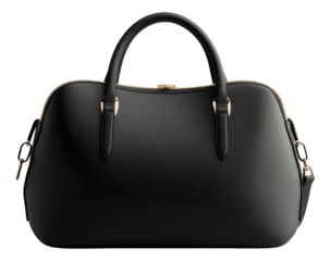 PNG Black leather handbag with gold zipper and handles