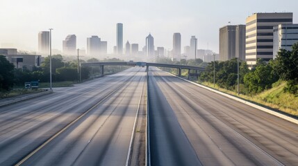 Fototapeta premium Empty express lane on highway during off-peak hours, symbolizing efficiency and opportunity in a calm, uncluttered environment. 