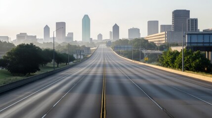 Fototapeta premium Empty express lane on highway during off-peak hours, symbolizing efficiency and opportunity in a calm, uncluttered environment. 