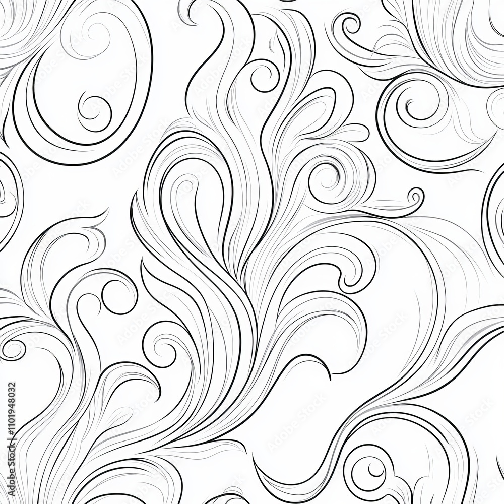 Aufkleber an abstract hand-drawn pattern featuring waves and clouds seamlessly blending together.