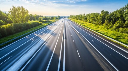 Fototapeta premium Empty express lane on highway during off-peak hours, symbolizing efficiency and opportunity in a calm, uncluttered environment. 