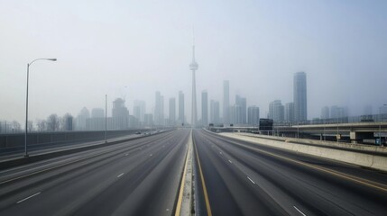 Fototapeta premium Empty express lane on highway during off-peak hours, symbolizing efficiency and opportunity in a calm, uncluttered environment. 
