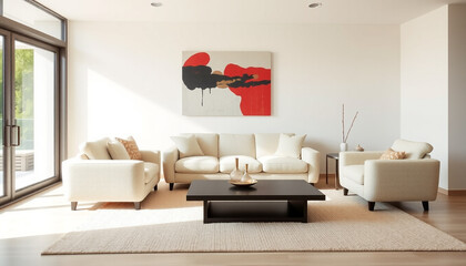 Japandi Minimalist Interior Design with Art Frame and Stylish Sofa in Modern Living Room.