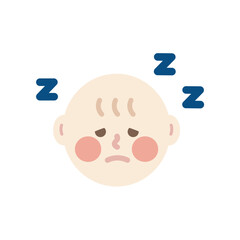 Sleepy newborn baby head. Happy child with sweet dream. Healthcare, insomnia, childcare concepts. Flat cartoon character vector design isolated illustrations.