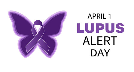 Vector illustration of Lupus Awareness Day poster with purple awareness ribbon celebrated every April 1st