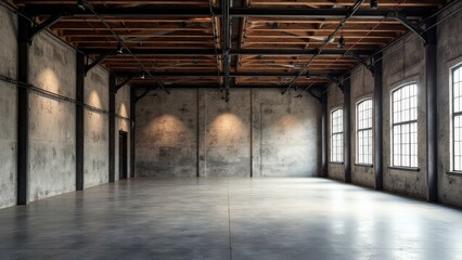 An expansive warehouse mockup with open layout for branding displays