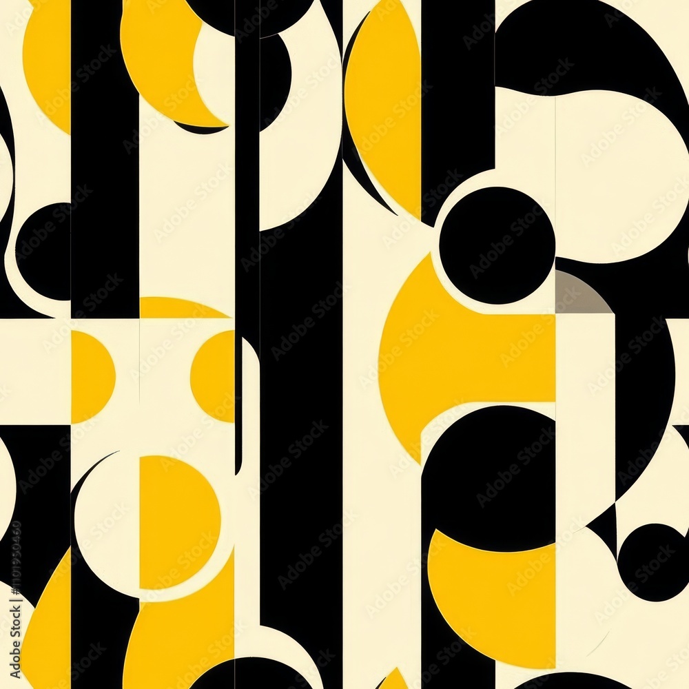 Poster modern abstract art with a yellow and black dot pattern, intersected by diagonal lines against a whi