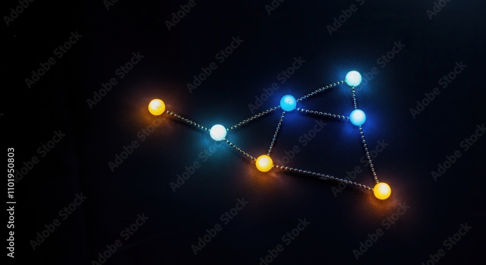 Sticker illuminated constellation simulation with colorful lights on dark background