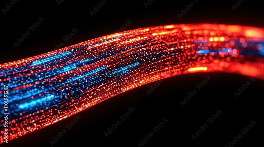 Poster dynamic blue and red light trails abstract space digital art dark background close-up view technolog