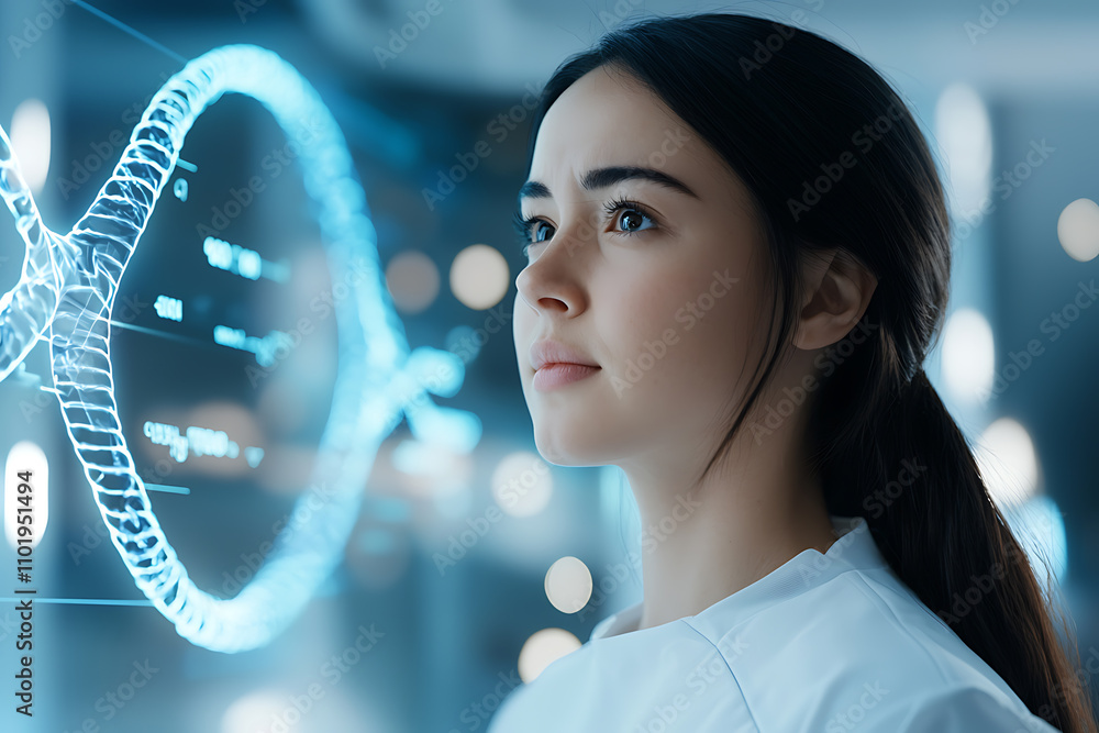 Poster futuristic health lab hologram displaying dna visuals modern laboratory science content high-tech en