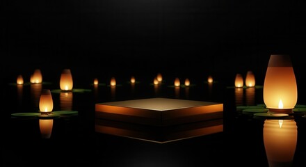 Serene candlelit meditation space with reflection pool