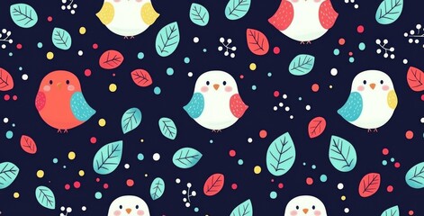 A contemporary design showcasing a seamless floral pattern with adorable birds in spring, suitable for wedding, anniversary, birthday, and party celebrations. The design is ideal for use in banners,