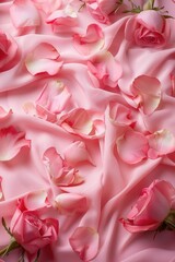 Obraz premium A beautiful pink fabric decorated with real rose petals