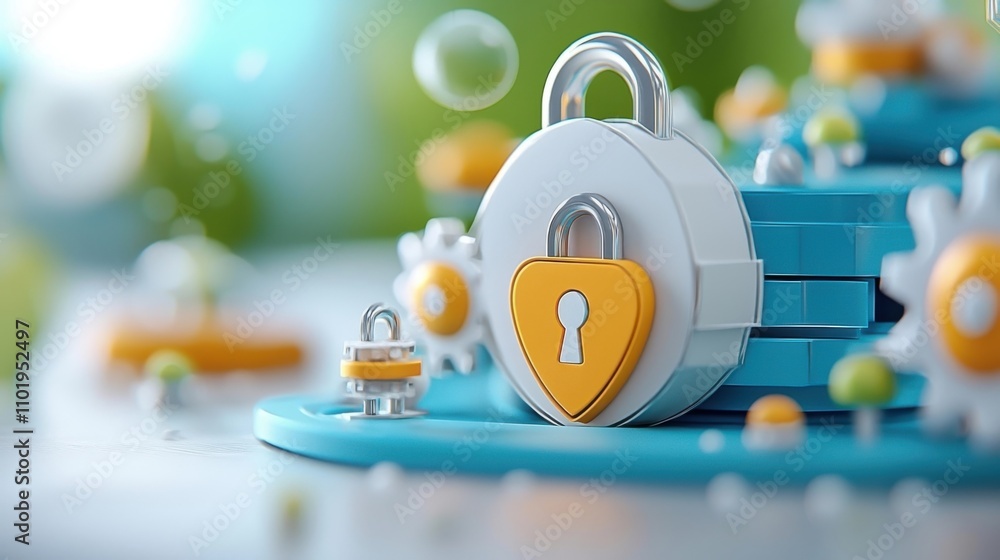 Poster secure digital lock with heart shaped keyhole symbolizing protection of sensitive data financial ass