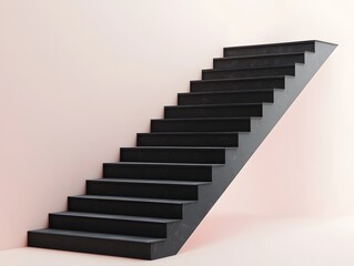 A minimalist black staircase against a soft pink background, emphasizing design simplicity.