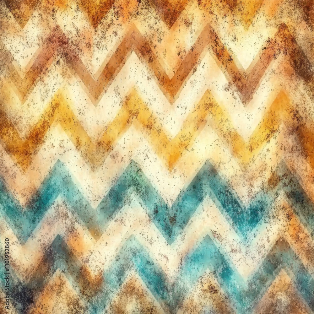 Poster a background with a seamless pastel zigzag chevron pattern overlayed by grungy textures
