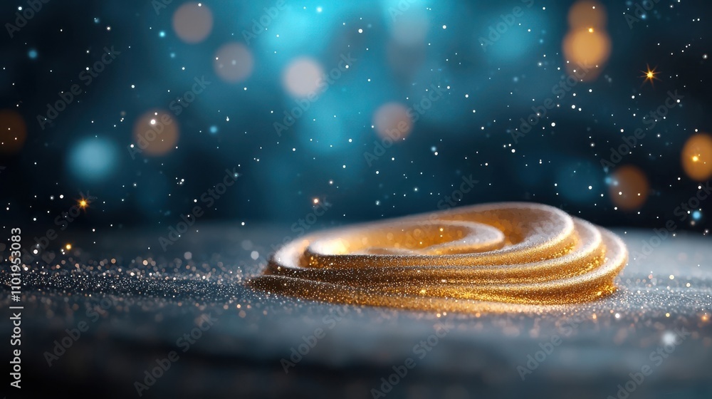 Poster dazzling background with shimmering gold and bronze glitter bokeh overlaying a mesmerizing starry ni