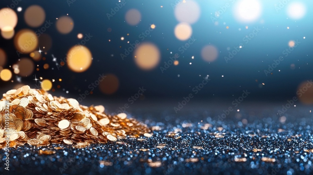 Aufkleber shimmering golden glitter backdrop with sparkling lights and bokeh effect abstract metallic texture 