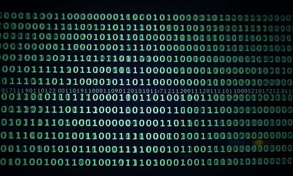Abstract Binary Code Background: Digital Matrix of Green Ones and Zeros