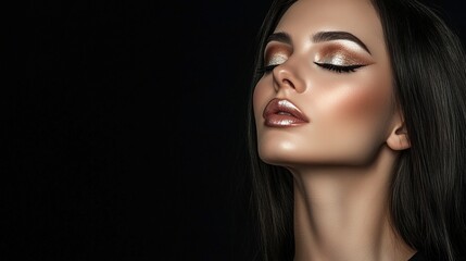 Close-up beauty portrait of woman with flawless makeup