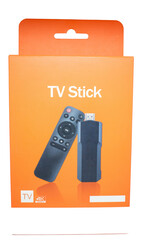 TV stick product box without logo without brand ready to use in marketing selective focus, copy space