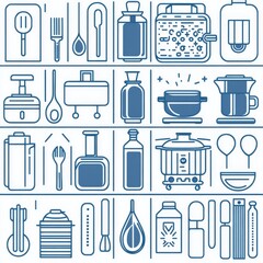 Obraz premium A seamless pattern incorporating outlined kitchen and cooking icons