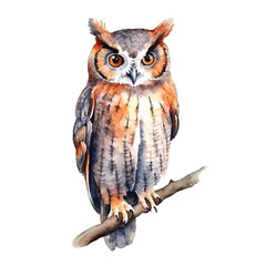 watercolor Scops Owl isolated white background