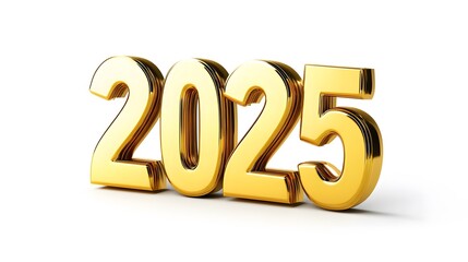  Bold Golden 2025 Numbers with a Minimalist White Background