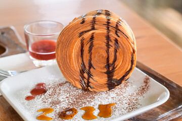 Croissants with Timber Ring Liked Texture. pastry with a layer of sweet caramel with a crunchy texture 