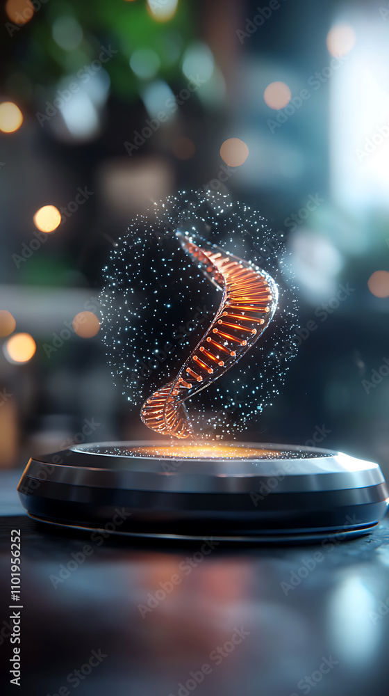 Poster innovative virtual dna sequencing hub hologram display modern laboratory scientific visualization te
