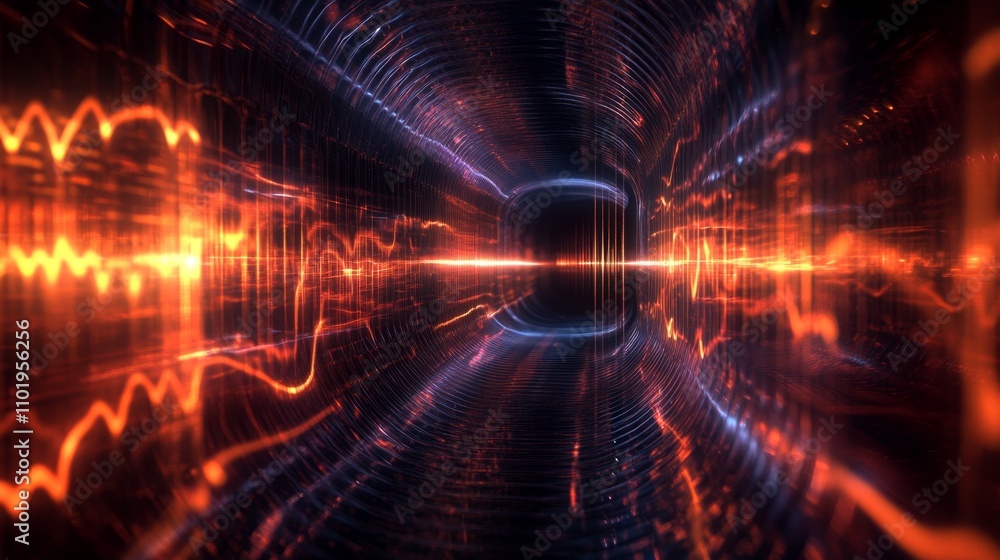 Poster abstract light waves in a dynamic tunnel with vibrant energy flow