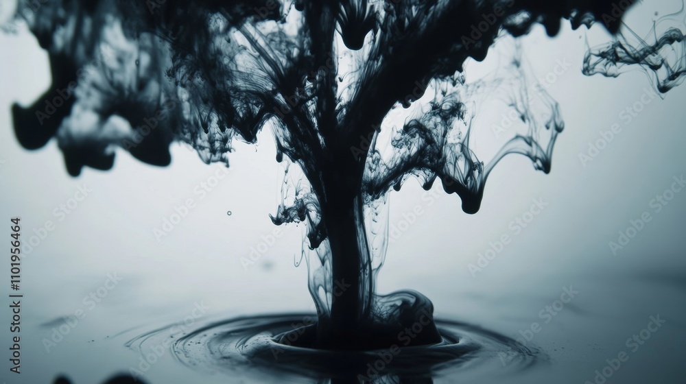 Aufkleber black ink swirling in water creating abstract artistic patterns