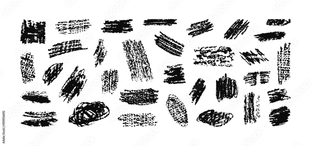 Poster chalk pencil squiggles, wide strokes and hatching. scribble textboxes vector set. hand drawn black c