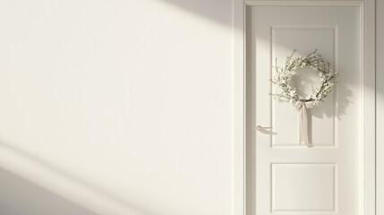 Modern easter wreath on minimal white door - elegant spring decor mockup