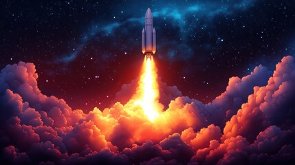 Fototapeta premium Rocket launch event space digital art cosmic environment inspirational viewpoint innovation theme