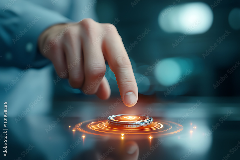 Poster high-tech virtual money transfer digital environment hologram display futuristic concept close-up vi