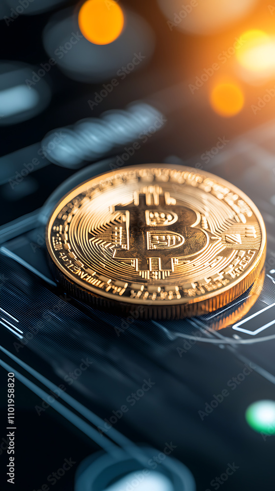 Poster futuristic virtual payment flow guidance with bitcoin digital finance technology insights cyber envi