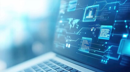 A computer screen with a blue background and a lot of lines and shapes