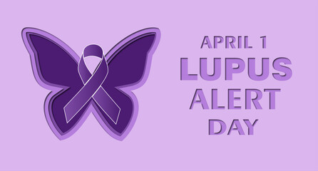 Vector illustration of Lupus Awareness Day poster with purple awareness ribbon celebrated every April 1st