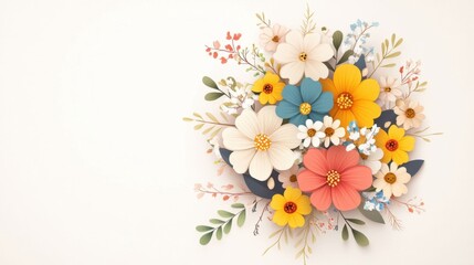 Colorful Wildflower Bouquet on Light Background