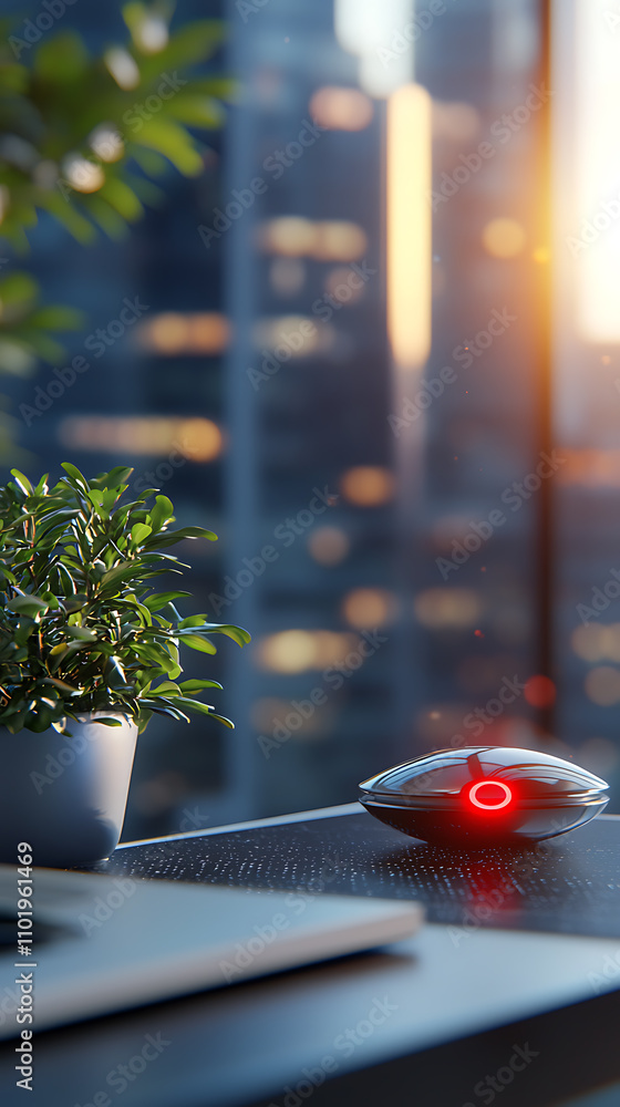 Poster ai anomaly detection device urban office technology modern environment close-up view innovation in s