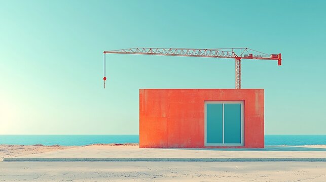 Construction Crane Lifting Blocks as Progress Bar Fills Symbolizing New Project and Completion