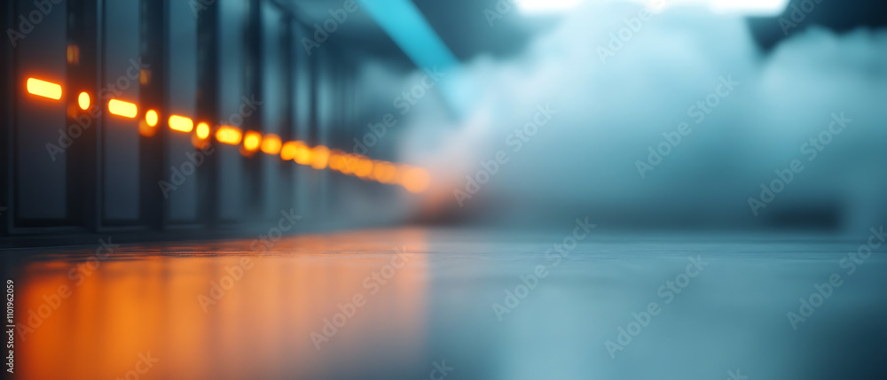 Poster ai breach response system with glowing neon alerts data center high-tech environment futuristic conc