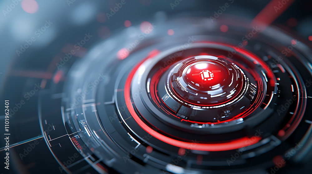 Poster ai defense against malware holographic red alert display cybersecurity technology digital environmen