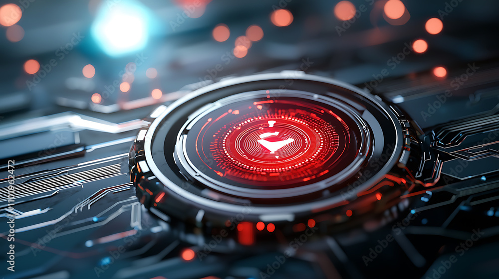 Poster ai defense against malware holographic red alert digital environment tech visualization cybersecurit