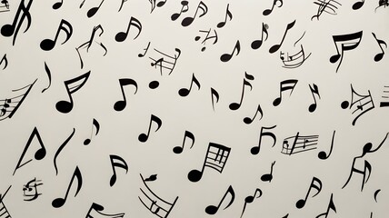 "Scattered musical notes on paper, on a white background."

