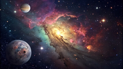 Celestial Symphony, The Enchanting Beauty of Colorful Nebulae and planets in Deep Space In the vast expanse of the universe lies one of nature’s most breathtaking phenomena