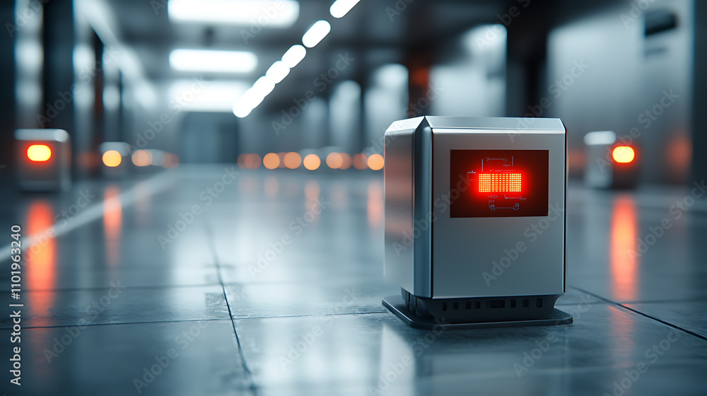 Poster ai firewall breach detection system high-tech facility holographic warnings modern environment close